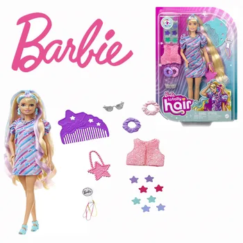 2022 Кукла Barbie Totally Hair в звездной тематике, Фантазийное платье для волос, Модные аксессуары для игр, изменение цвета, кукла-модель 