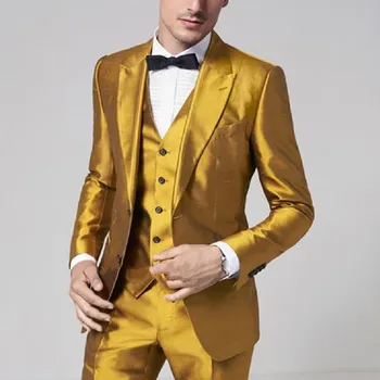 2023 Новое поступление, Золотисто-желтые костюмы, Приталенные костюмы для выпускного вечера, костюмы для выступлений, костюмы для церемонии Ternos, Мужские 3 шт.