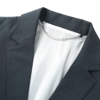 3553-R-Летний однотонный костюм на заказ с короткими рукавами, мужской костюм на заказ с V-образным вырезом, черный тренд