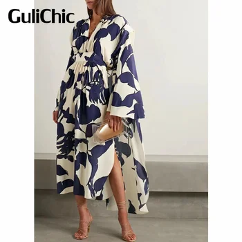 7,7 GuliChic Женское Элегантное Темпераментное платье с контрастным цветным принтом, V-образным вырезом, сборкой на талии, разрезом по низу, Модное платье-накидка
