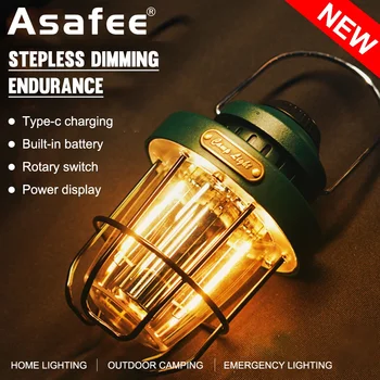 Asafee Супер яркий фонарь для кемпинга, уличная лампа, светодиодный белый + теплый желтый свет, 400лм, плавное затемнение, поворотный переключатель, встроенный аккумулятор