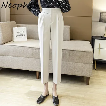 Neophil 2022 Летние офисные женские строгие брюки-скинни с высокой талией, плиссированные складки, элегантные женские панталоны длиной до щиколоток P21609