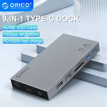 ORICO USB C КОНЦЕНТРАТОР Type C к мульти HDMI 4K60Hz PD100W USB3.0 10 Гбит/с док-станция для MacBook Pro RJ45 SD Card Reader 9 В 1 концентратор