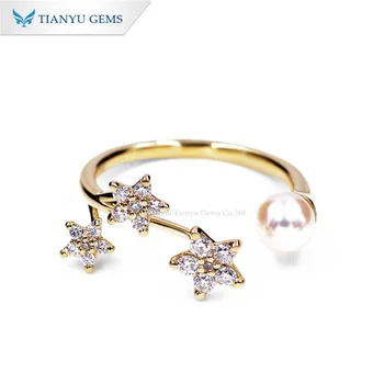 Tianyu Gems 5 мм Круглые Жемчужные Кольца для Женщин с Бриллиантами из Муассанита Круглой Огранки 14 К 18 К Золотое Обручальное Кольцо Звезда На Заказ Ювелирные Изделия