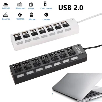USB-концентратор на 7 портов с кнопками включения и выключения, разветвитель USB 2.0, USB-концентратор для winodws, концентратор портов Mac, аксессуары для ноутбуков