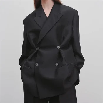 блейзер для женщин 2023, Осенний Новый Корейский Модный Двубортный женский костюм, пальто Высокого качества с лацканами, топ с длинными рукавами, куртка y2k