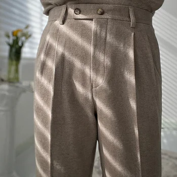 Весенние повседневные прямые брюки-трубочки с высокой талией 2023, толстые теплые универсальные британские новые модные мужские панталоны Hombre