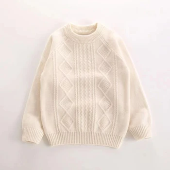 Детский кашемировый свитер 2023, новый теплый пуловер с круглым вырезом, однотонный осенне-зимний детский вязаный свитер