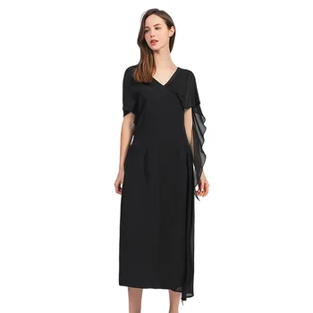 Дизайнерские Шелковые Платья для Женщин из Высококачественного Натурального Шелка, Длинное Свободное Винтажное Платье Известного Элитного Бренда, Модное Элегантное Черное