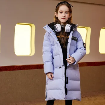Зима 2022, модная новая детская пуховая куртка для девочек, белое удлиненное теплое пальто с капюшоном, непромокаемое пуховое пальто для мальчиков 90%
