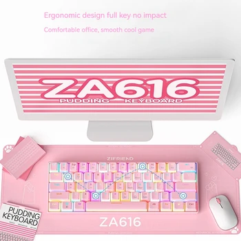 Игровая клавиатура Zifriend с подсветкой Rgb для мальчиков и девочек, Подарочная Розовая Механическая клавиатура с двойным кремом для кожи, 61 Клавиша, Механическая клавиатура