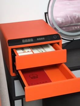 Кожаные ювелирные изделия безопасный дом маленький ящик с паролем для отпечатков пальцев безопасный двухслойный офис интеллектуальная сталь
