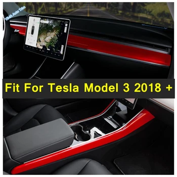Красный/Из Углеродного Волокна Вид Центральной Крышки Прибора Управления Коробкой переключения передач Боковая Полоса Декоративной Отделки Для Tesla Model 3 2018 - 2021