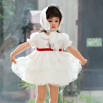 Летнее детское платье 2021 года для девочек, детское праздничное платье для малышей, Розово-белое Свадебное платье для девочек, Бальное платье Принцессы в стиле Дворцовой Лолиты, Vestido