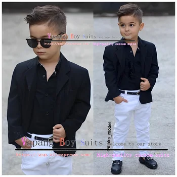 Летний костюм для мальчиков, куртка, брюки, комплект из 2 предметов, приталенный модный Блейзер для детей, официальный свадебный наряд, черный