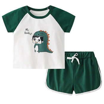 Летняя детская одежда, бутик одежды для мальчиков и девочек, Повседневная хлопковая футболка с короткими рукавами и рисунком из мультфильма + шорты, комплект детской одежды BC2257