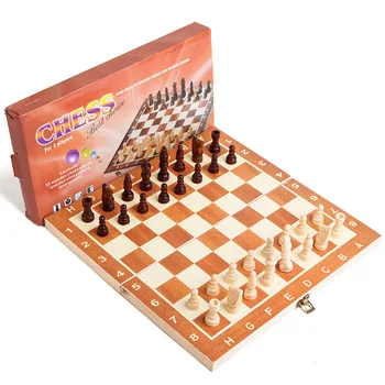 Магнитный Деревянный Складной Шахматный Набор с Войлочной Игровой доской Внутри для Хранения Взрослых Детей Начинающих Большая Шахматная Доска 39см * 39см