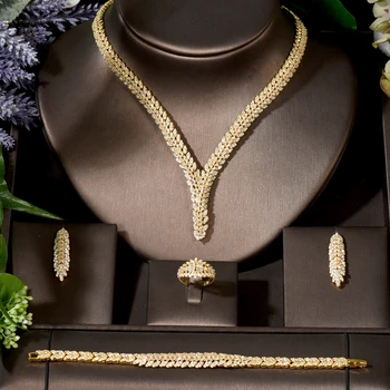 Модный очаровательный дизайн, полный микро AAA кубический цирконий, проложенное кольцо, серьги, ожерелье, браслет, наборы для ухода за кожей, Дубай, индийская свадьба, N-1555