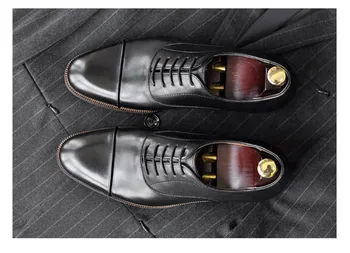 Мужские деловые модельные туфли ручной работы из натуральной кожи с тремя швами на толстой подошве, трендовые свадебные туфли-оксфорды в Англии, Бесплатная доставка