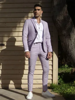 Нежно-фиолетовый Мужской костюм, Офисный Повседневный костюм для мужчин на День рождения и свадьбу, модный костюм на весну-лето-осень