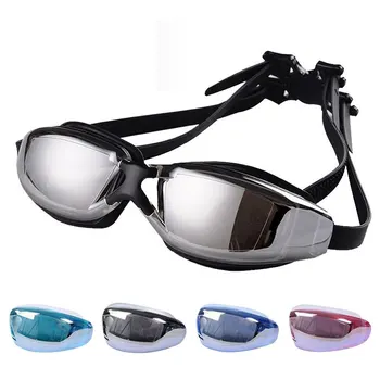 Новые плавательные очки с плоским покрытием с гальваническим покрытием, водонепроницаемые плавательные очки в большой оправе, противотуманные плавательные очки высокой четкости