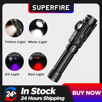Новый мощный фонарик SUPERFIRE J05 с четырьмя источниками света из алюминиевого сплава 18650, водонепроницаемый портативный фонарик с магнитным всасыванием