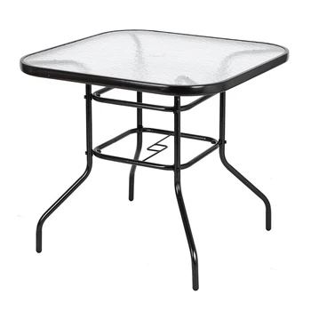 Обеденный стол на открытом воздухе, квадратный стол из закаленного стекла, садовый стеклянный стол, набор уличной мебели