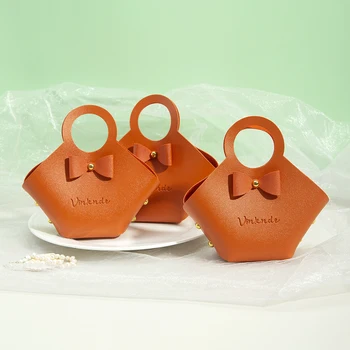 Оранжевая сумка для шоколадных конфет из искусственной кожи на Хэллоуин, Упаковка для ювелирных изделий с милым бантом, Свадебная услуга, Детский душ, вечеринка