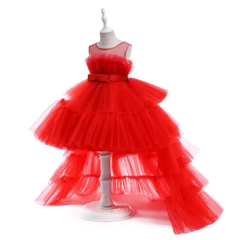 Платье принцессы для девочек, красное платье для торта, платье-смокинг, платье для выступления на фортепиано, платье для прогулки, детское