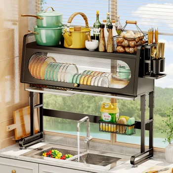 Полка для кухонной раковины, сушилка для посуды с дверцей шкафа, Регулируемый пылезащитный органайзер для чаш и тарелок, органайзер для кухонных принадлежностей