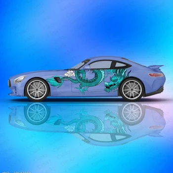 Полноцветная наклейка с изображением дракона на боковых сторонах автомобиля, виниловая наклейка с изображением животного на боковой двери, модифицированные аксессуары для наклейки на автомобиль