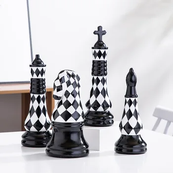 Простые керамические черно-белые шахматные украшения в европейском стиле, креативные мягкие украшения, аксессуары для дома, модельная комната, белый, черный