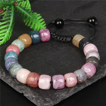 Разноцветные Агаты, бусины, браслет для женщин, 8x10 мм, Плетеный браслет из натурального камня, украшенный бисером, Целебные браслеты для Йоги, мужские ювелирные изделия