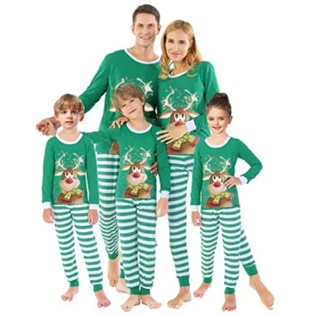 Рождественская пижама для всей семьи, Рождественский пижамный комплект в полоску с длинным рукавом 