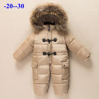 Русская зимняя одежда для новорожденных, зимний комбинезон на 90% утином пуху, куртка для девочки, пальто, парка, зимний костюм для маленьких мальчиков, верхняя одежда, комбинезон