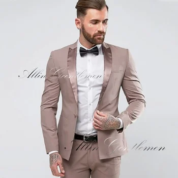 Свадебные смокинги для жениха, 2 предмета (куртка + брюки) Сшитые на заказ мужские костюмы-блейзеры, деловые мужские наряды