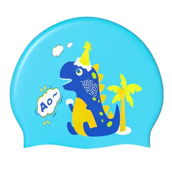 Силиконовая водонепроницаемая шапочка для плавания для мальчиков и девочек с мультяшным рисунком, шапочки для плавания, сохраняющие волосы сухими, защищающие уши, необходимые для плавания