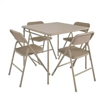 Складной Обеденный набор из 5 предметов, карточный столик и 4 стула с тканевой обивкой, коричневый