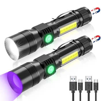 Ультрафиолетовый и сильный фонарик USB Перезаряжаемый фонарь для Кемпинга Пятна от мочи домашних животных Черный светодиодный ультрафиолетовый фонарь