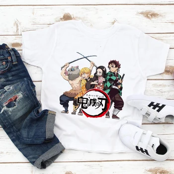 Футболка Kimetsu No Yaiba, Аниме, Японский истребитель демонов, Детская футболка, Детский топ в стиле Харадзюку, Модная футболка для мальчиков и девочек, уличная одежда