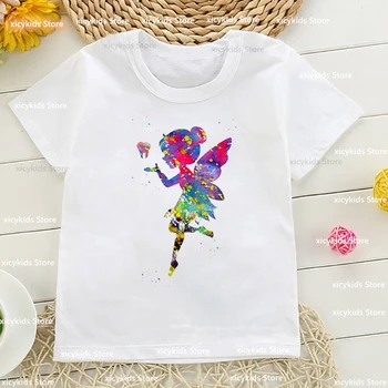 Футболка для девочек С милым акварельным рисунком Зубной феи, одежда для девочек, летняя повседневная детская одежда, футболка, белая детская рубашка, топ
