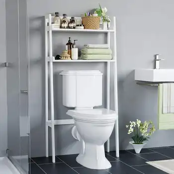 Хранение в туалете, 2-уровневый органайзер для ванной комнаты с многофункциональными полками, Стойка для хранения в туалете, Белые полки для ванной комнаты