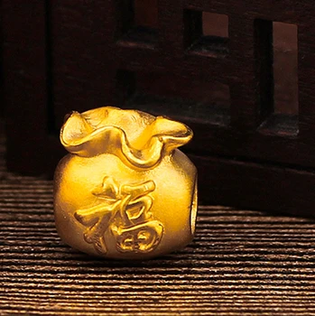 Чистое 999 24K 3D Желтое Золото Женщины Мужчины Подвеска из бисера Fu Bag 0,9-1g 11x10x4,2mm